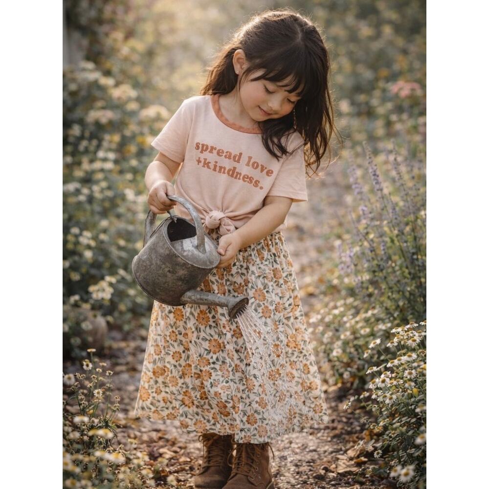 Rylee + Cru Blooming Floral Midi Skirt + The Ever Co Spread Love Tee 5/6